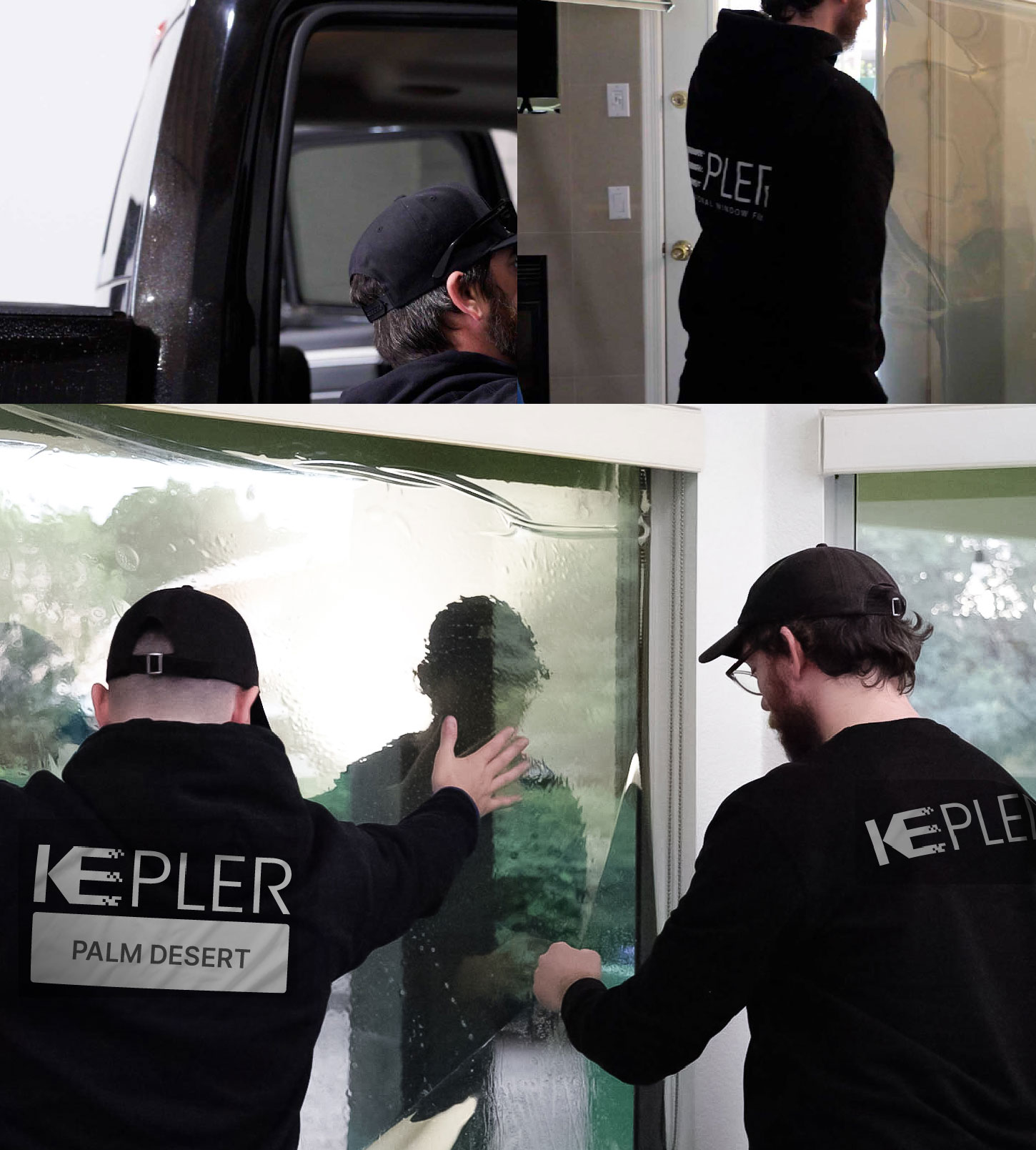Expert Technician Applying Advanced Window Tint to Home in Palm Desert