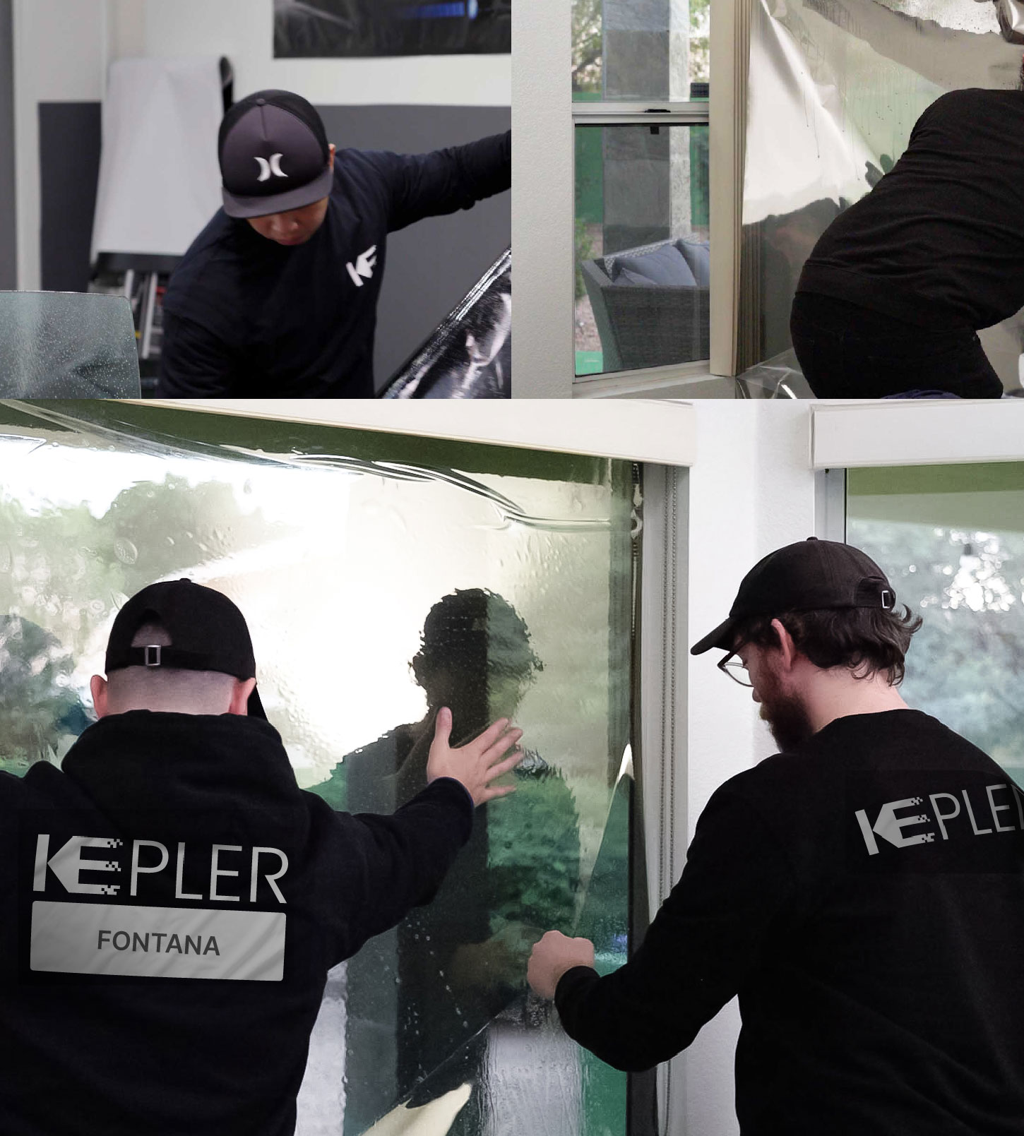 Kepler Technician Applying Advanced Window Tint to Home in Fontana