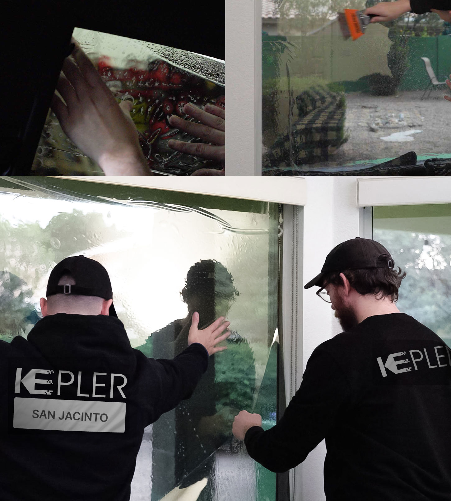Expert Technician Installing Ceramic Window Tint to Home in San Jacinto