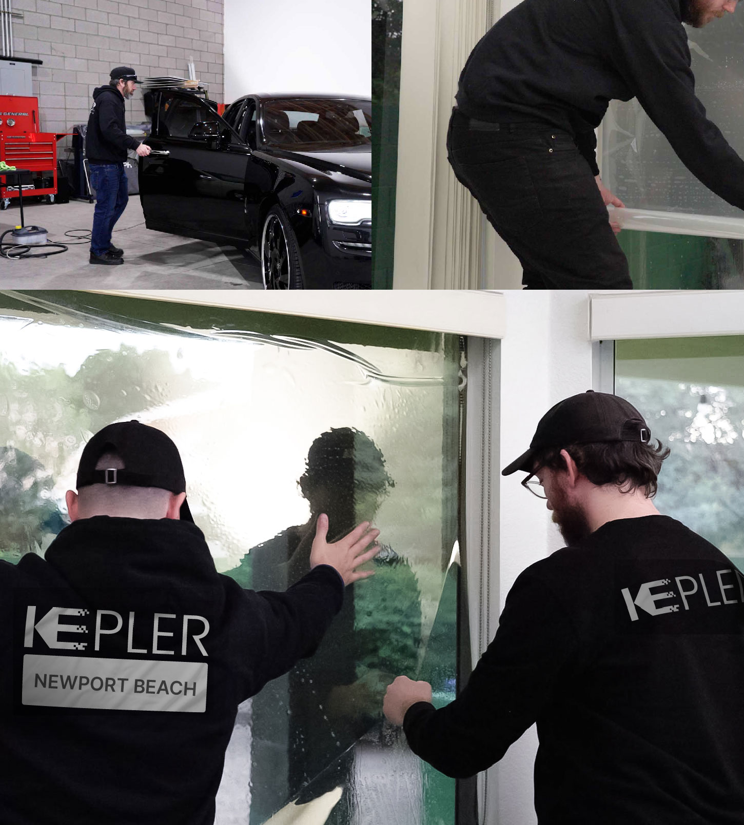 Kepler Technician Applying Advanced Window Tint to Home in Newport Beach