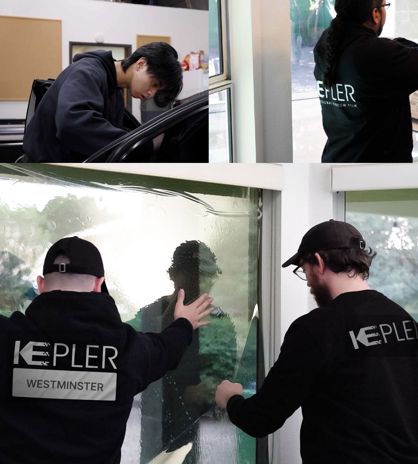 Expert Technician Fitting Ceramic Window Tint to Home in Westminster