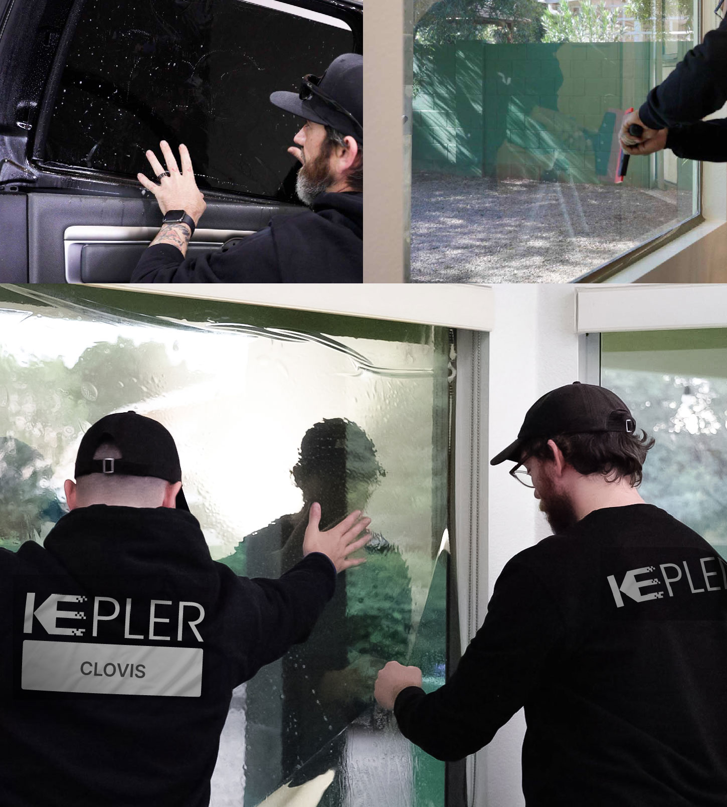 Expert Technician Fitting High-tech Window Tint to Home in Clovis