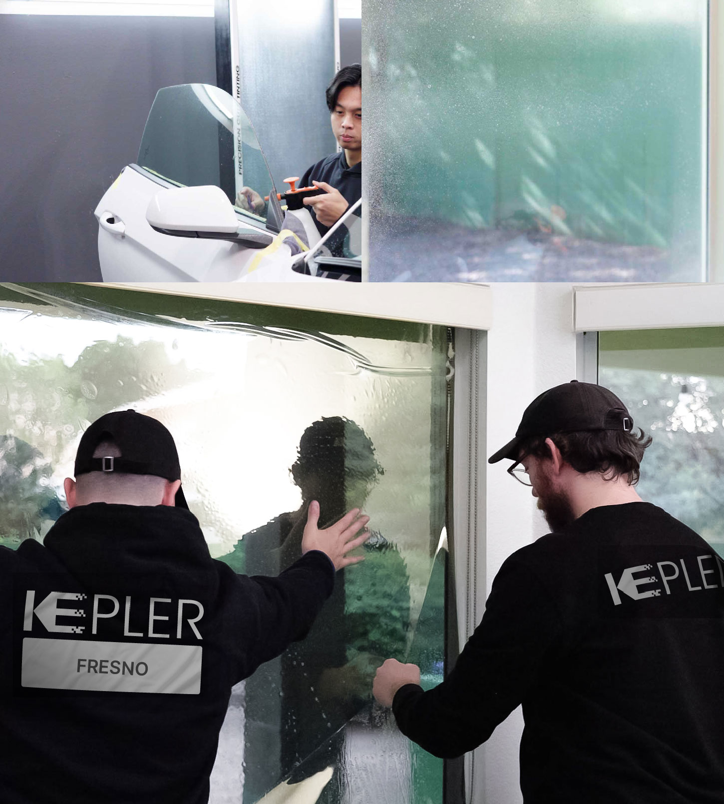Expert Technician Applying Advanced Window Tint to Home in Fresno