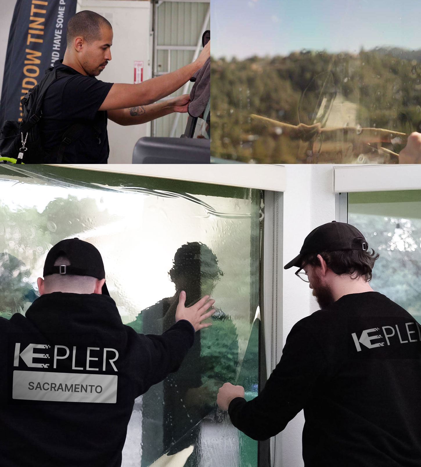 Expert Technician Fitting Advanced Window Tint to Home in Sacramento