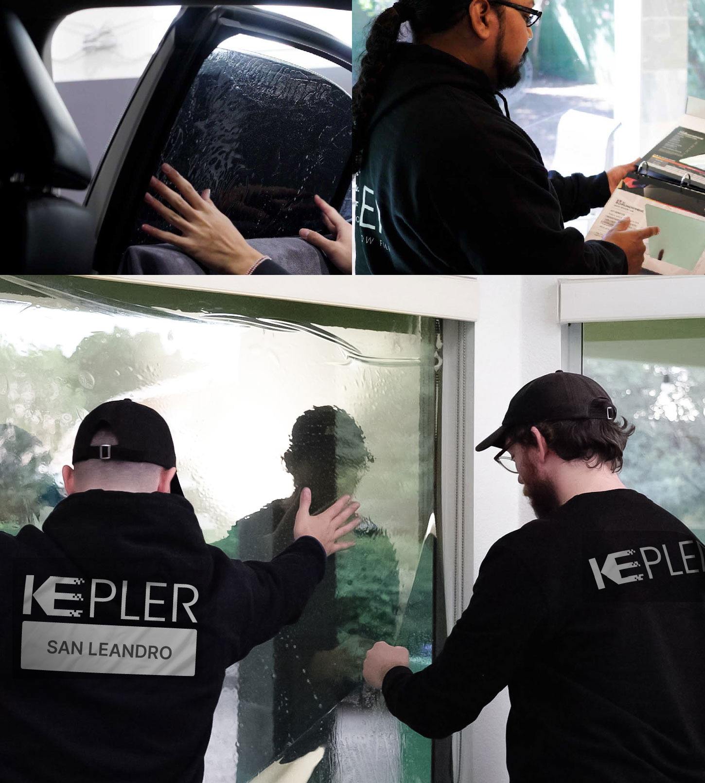 Expert Technician Applying Ceramic Window Tint to Home in San Leandro