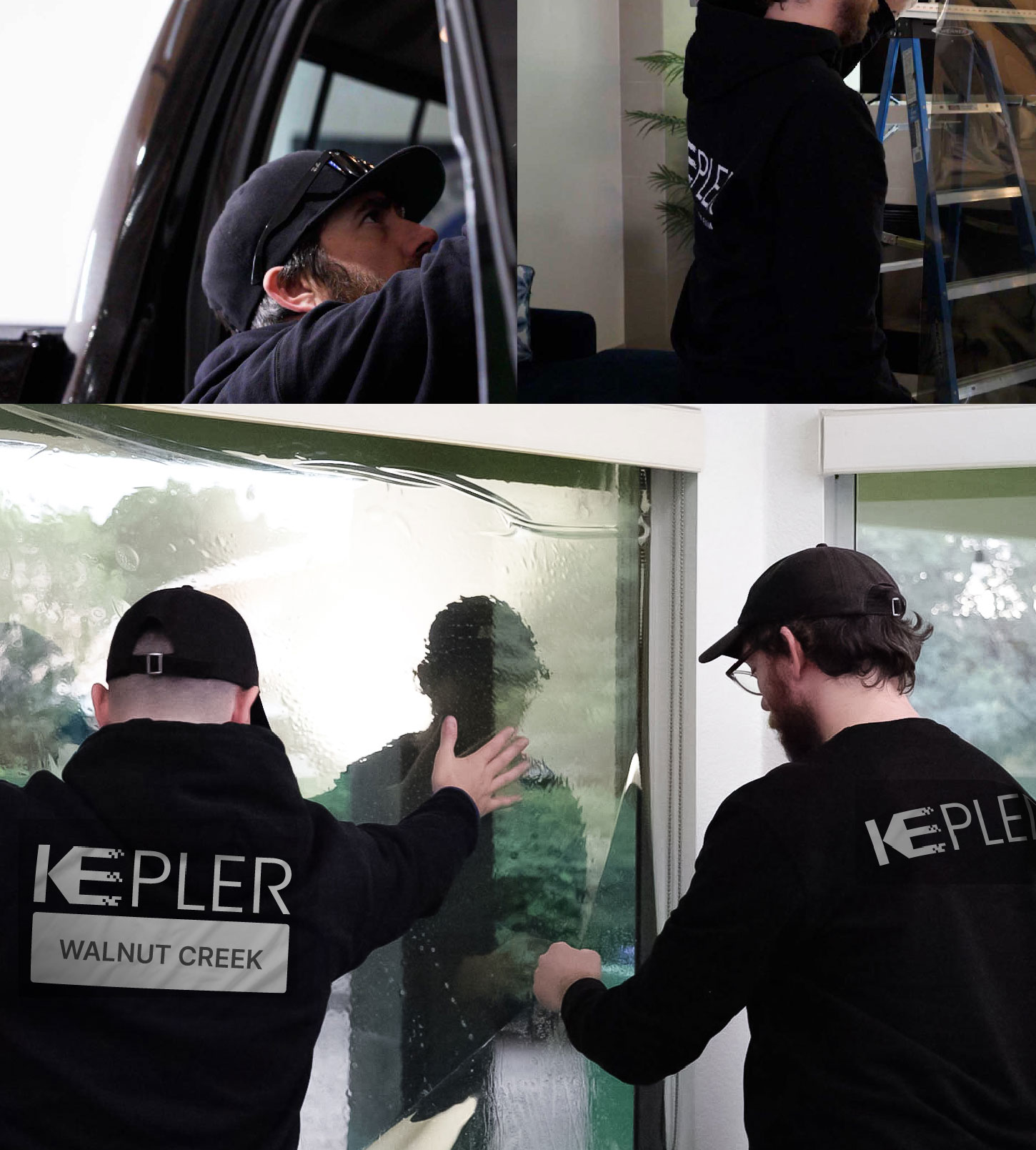 Expert Technician Fitting Advanced Window Tint to Home in Walnut Creek