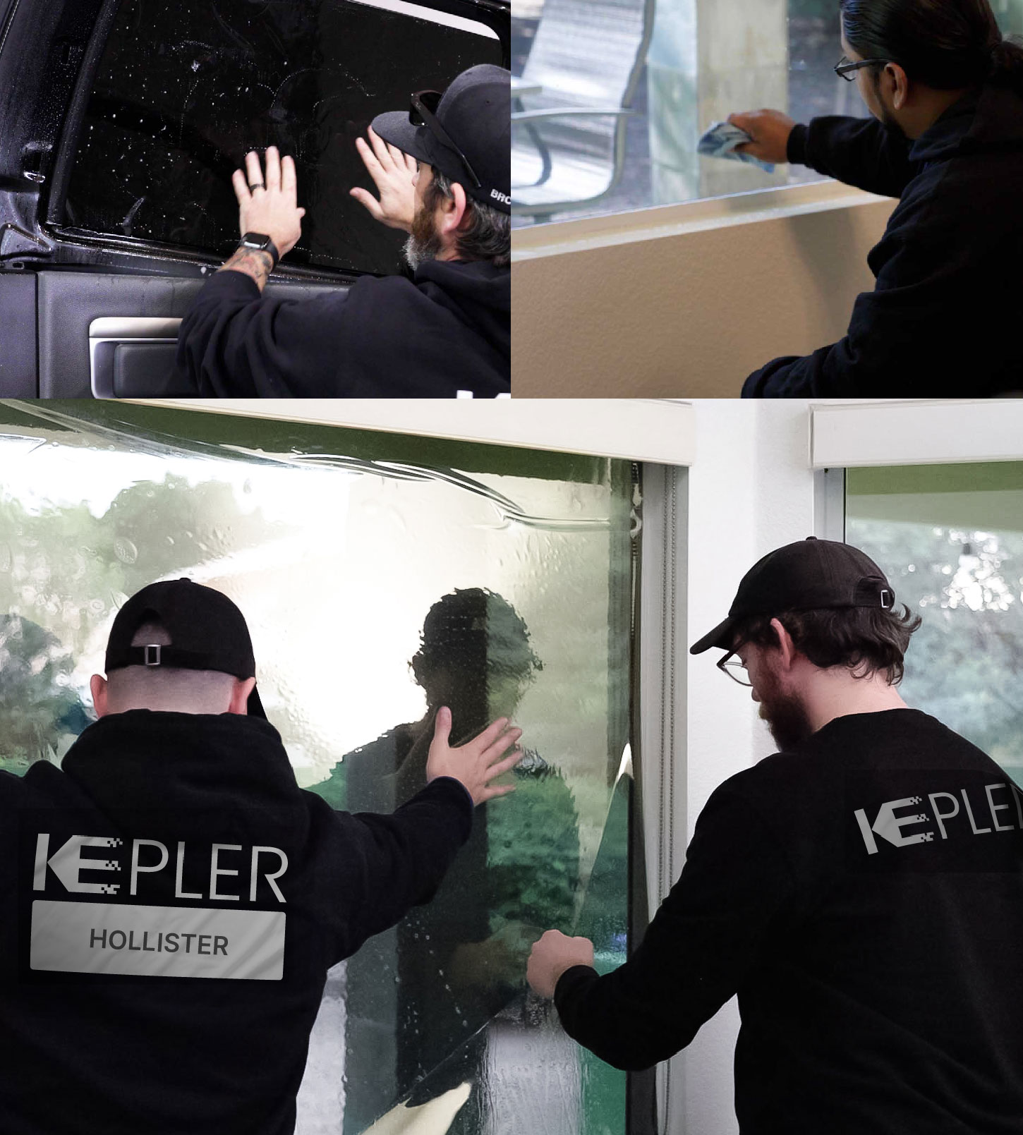 Kepler Technician Fitting Advanced Window Tint to Home in Hollister