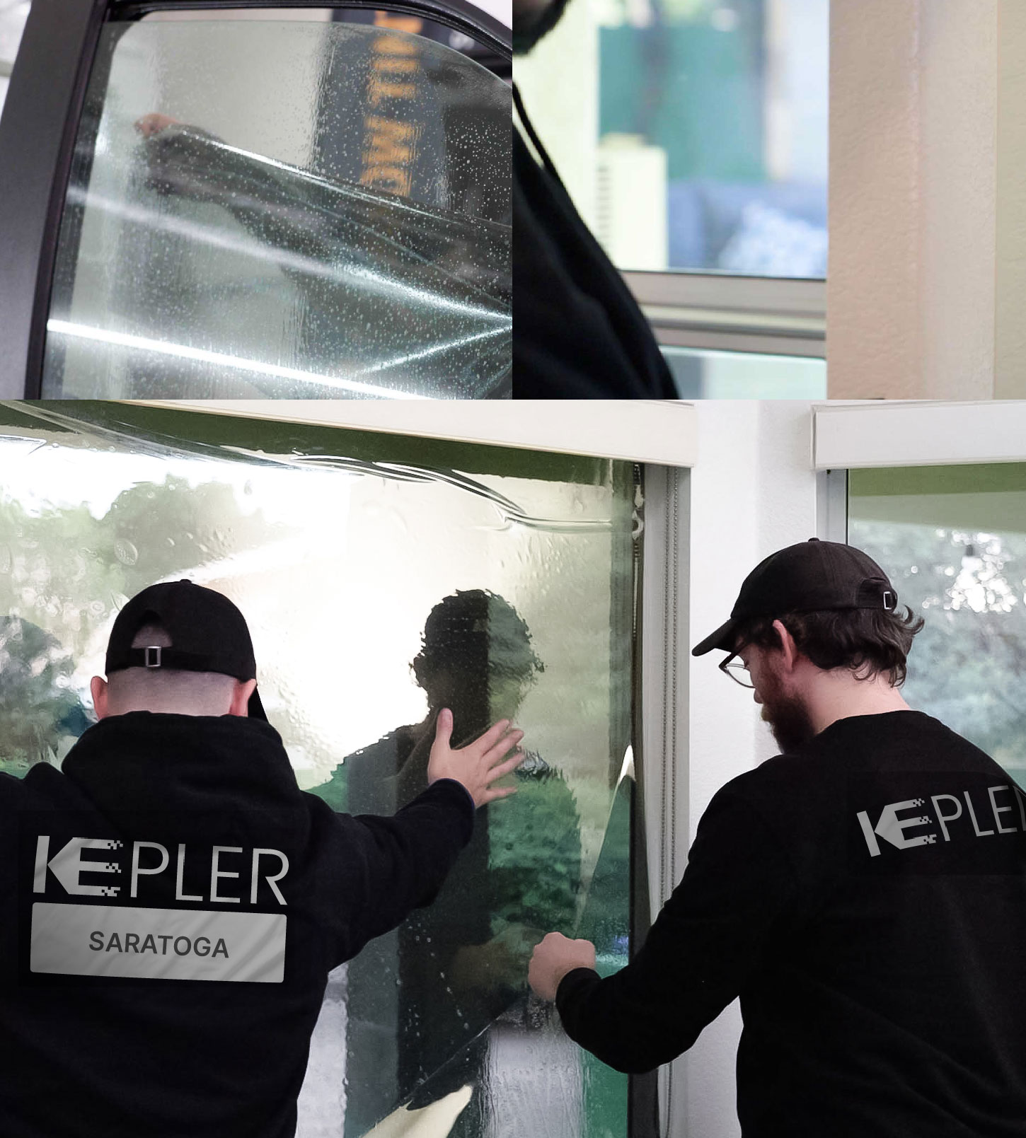 Kepler Technician Applying Advanced Window Tint to Home in Saratoga