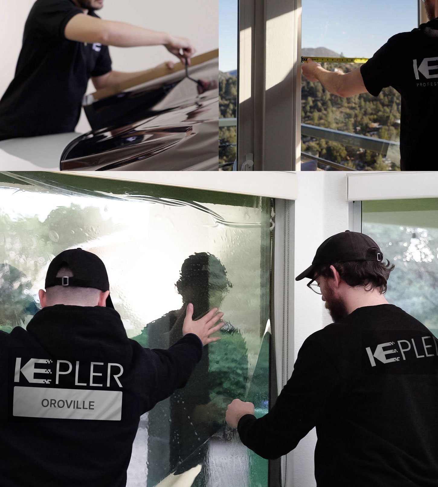 Kepler Technician Applying Advanced Window Tint to Home in Oroville