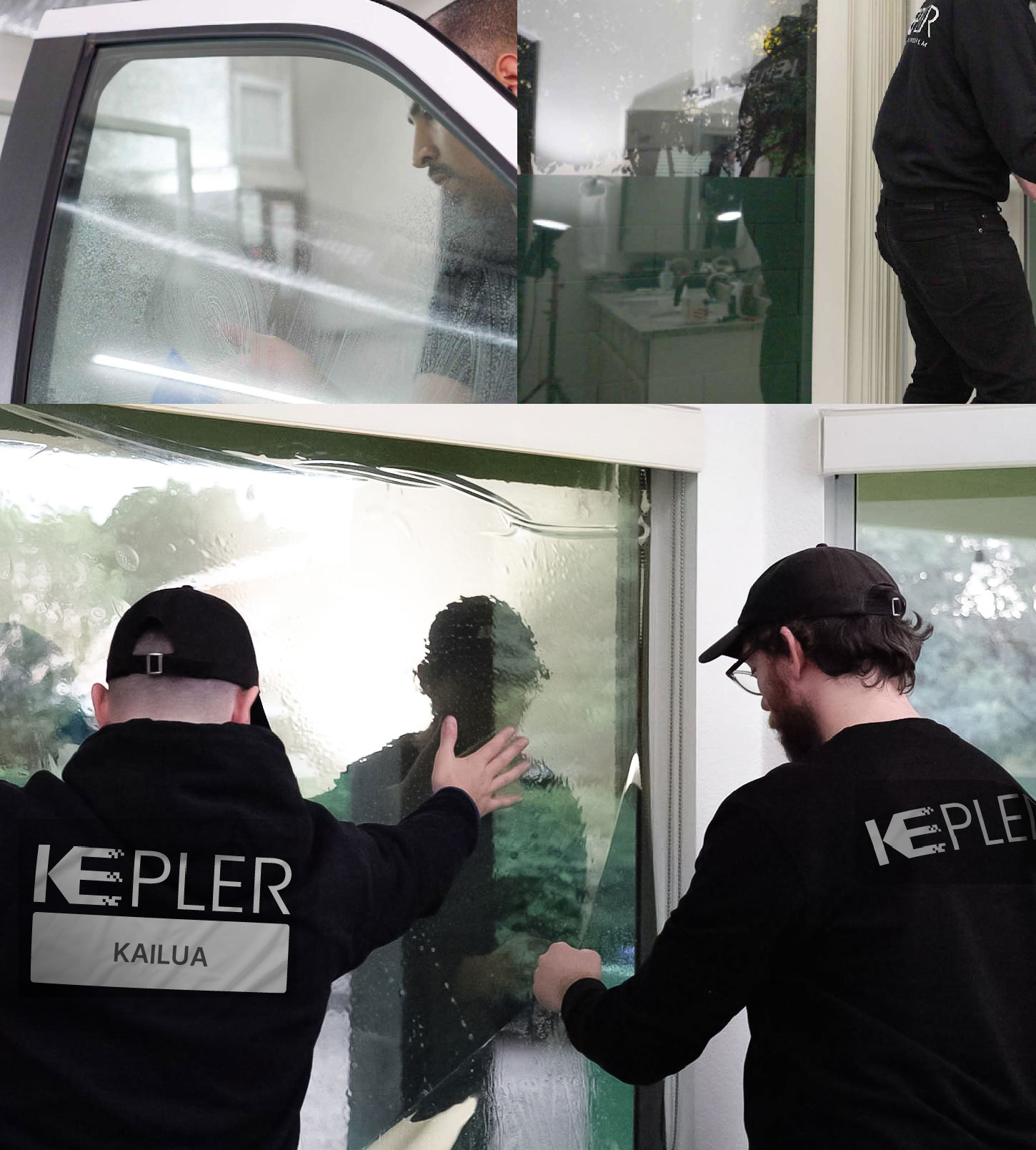 Expert Technician Applying Ceramic Window Tint to Home in Kailua