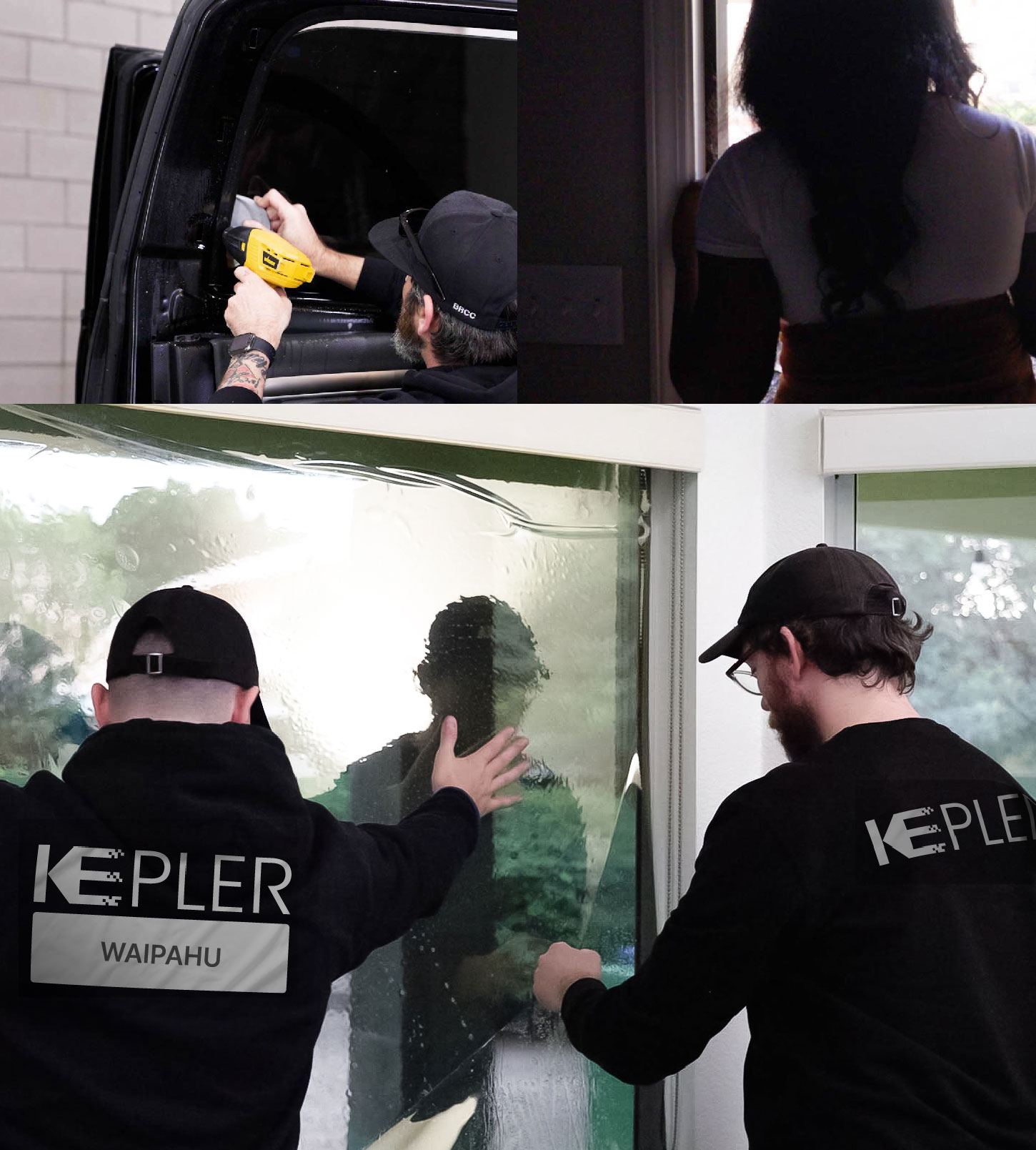 Expert Technician Installing High-tech Window Tint to Home in Waipahu