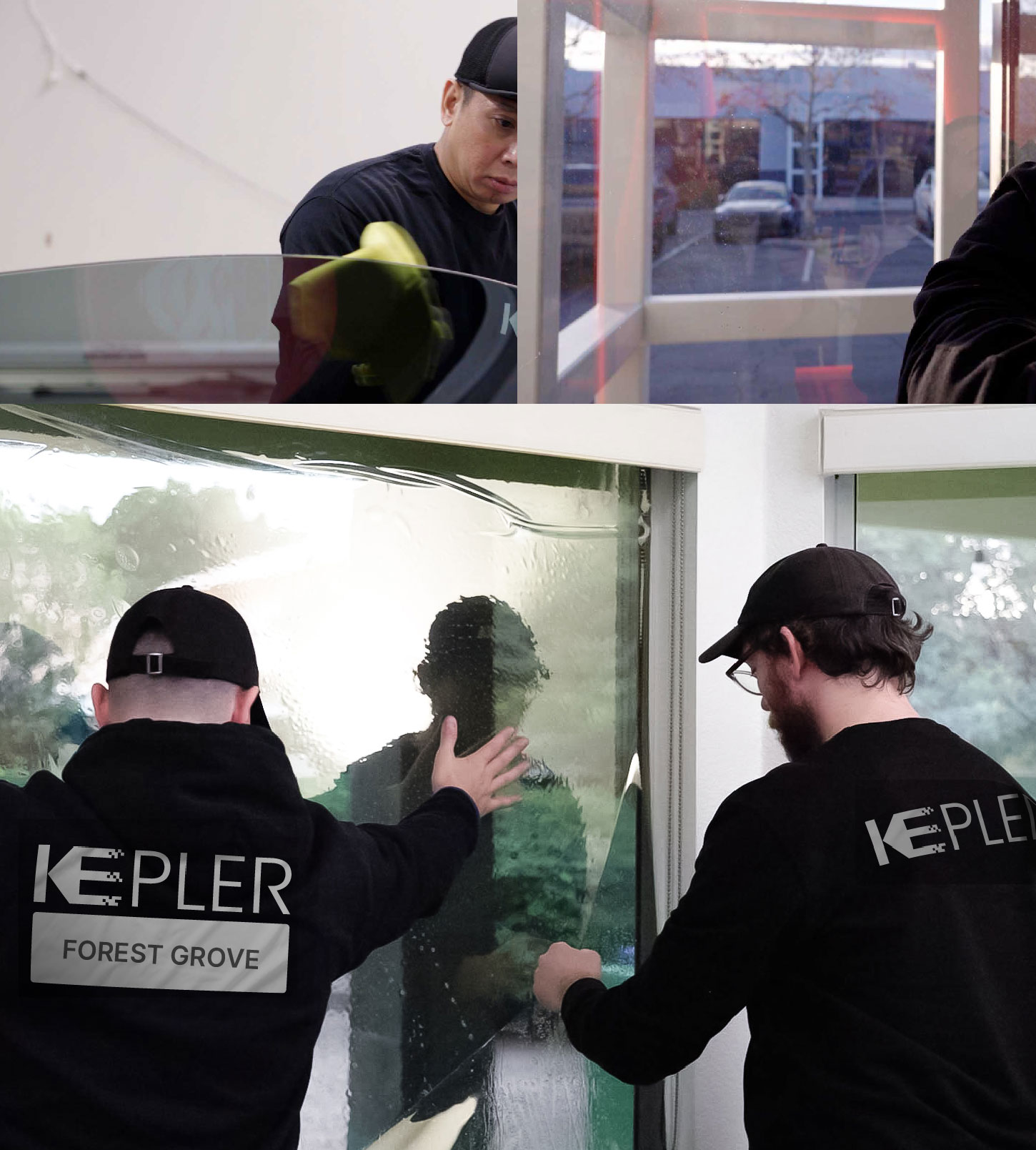 Kepler Technician Installing Ceramic Window Tint to Home in Forest Grove