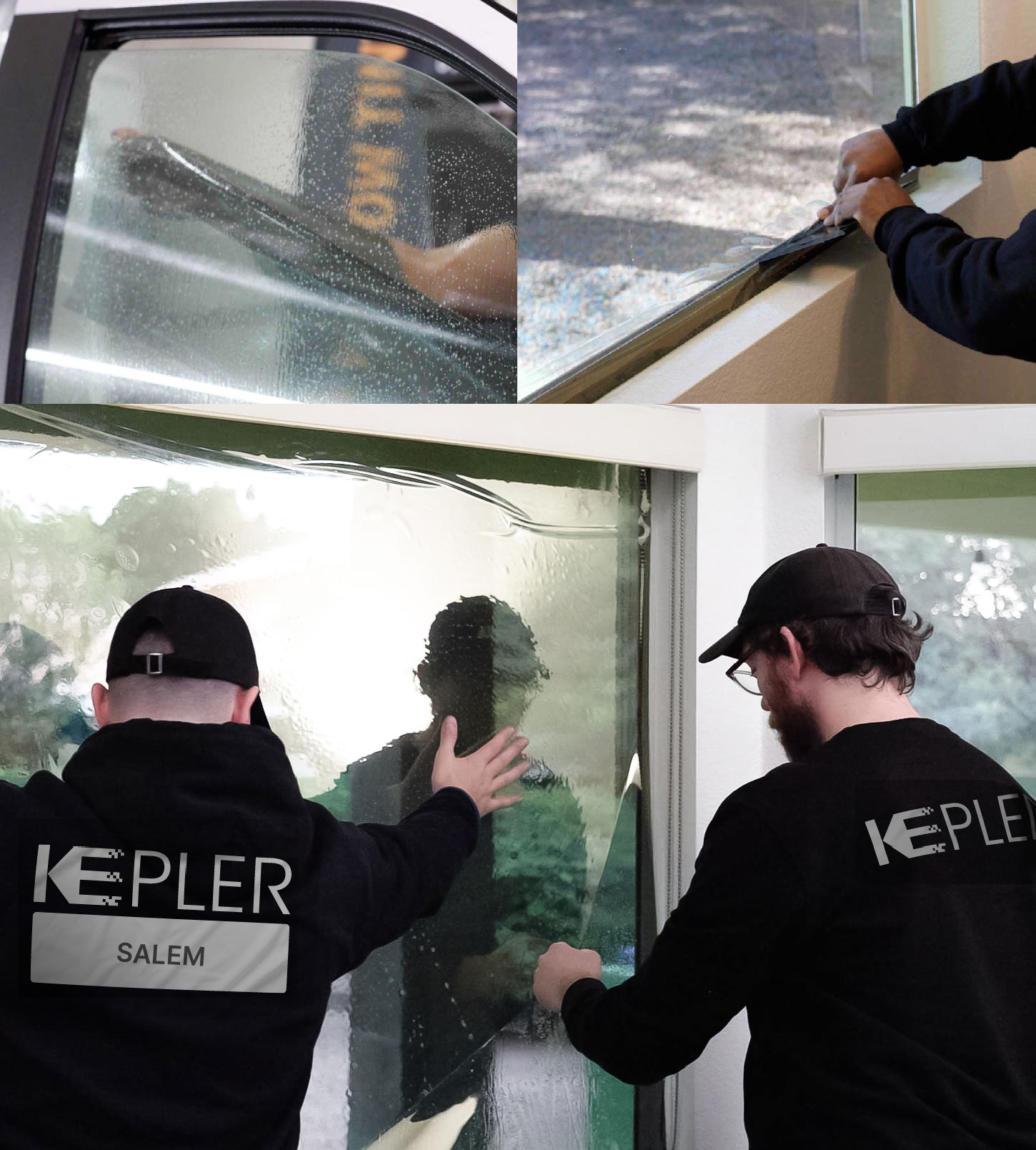 Expert Technician Applying Ceramic Window Tint to Home in Salem