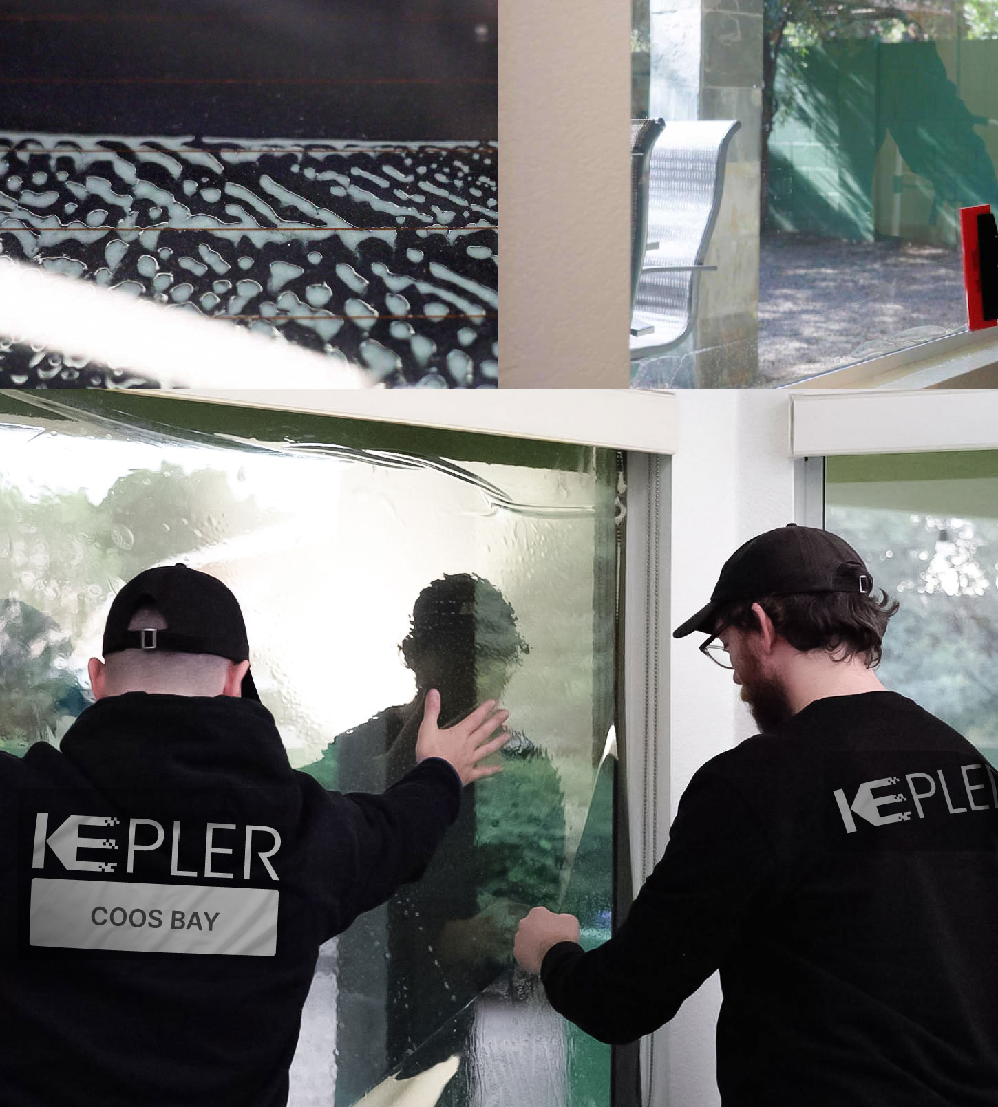 Kepler Technician Installing Ceramic Window Tint to Home in Coos Bay