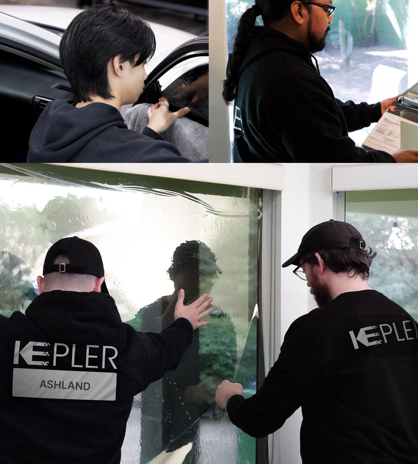 Expert Technician Installing Advanced Window Tint to Home in Ashland