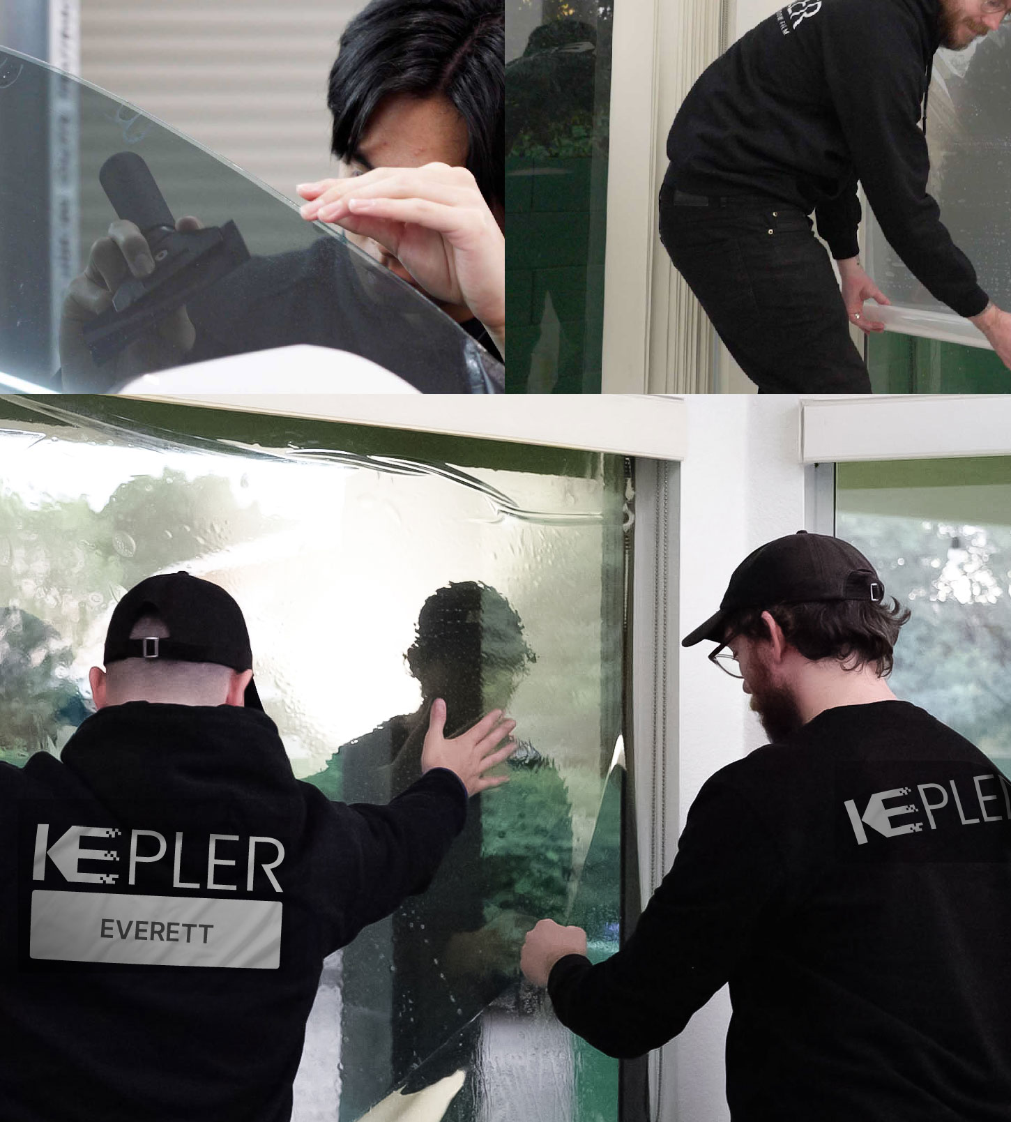 Expert Technician Applying High-tech Window Tint to Home in Everett