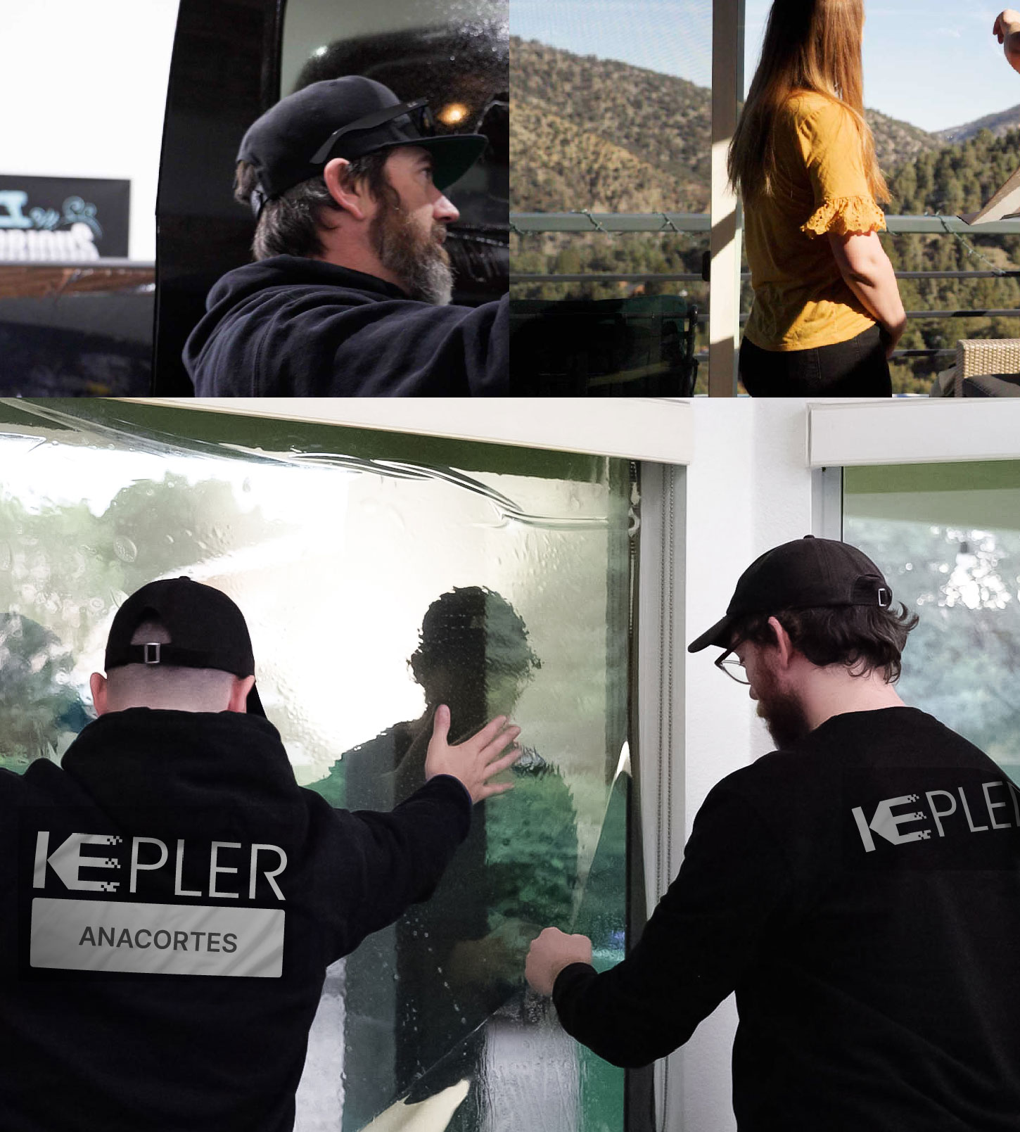 Kepler Technician Applying Ceramic Window Tint to Home in Anacortes