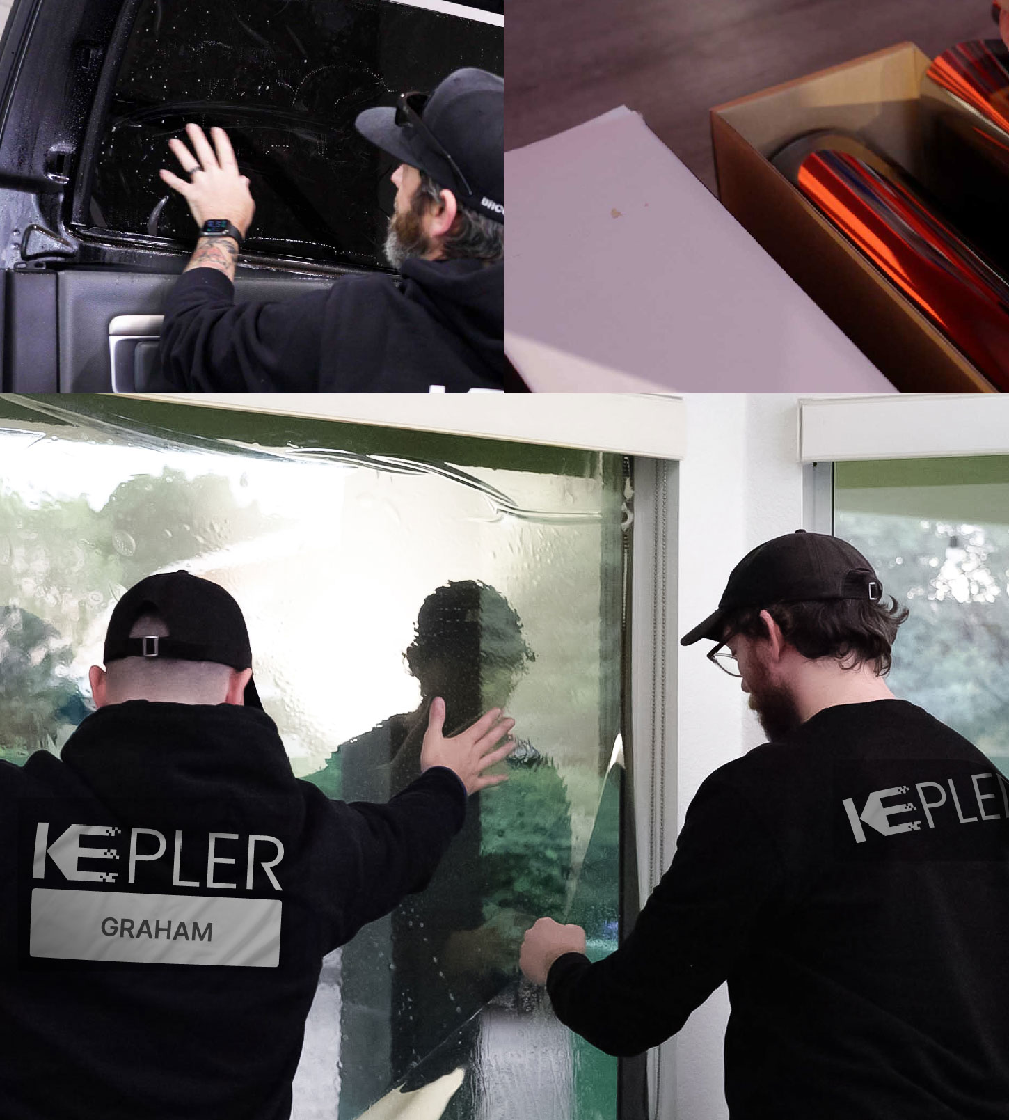 Kepler Technician Applying Ceramic Window Tint to Home in Graham