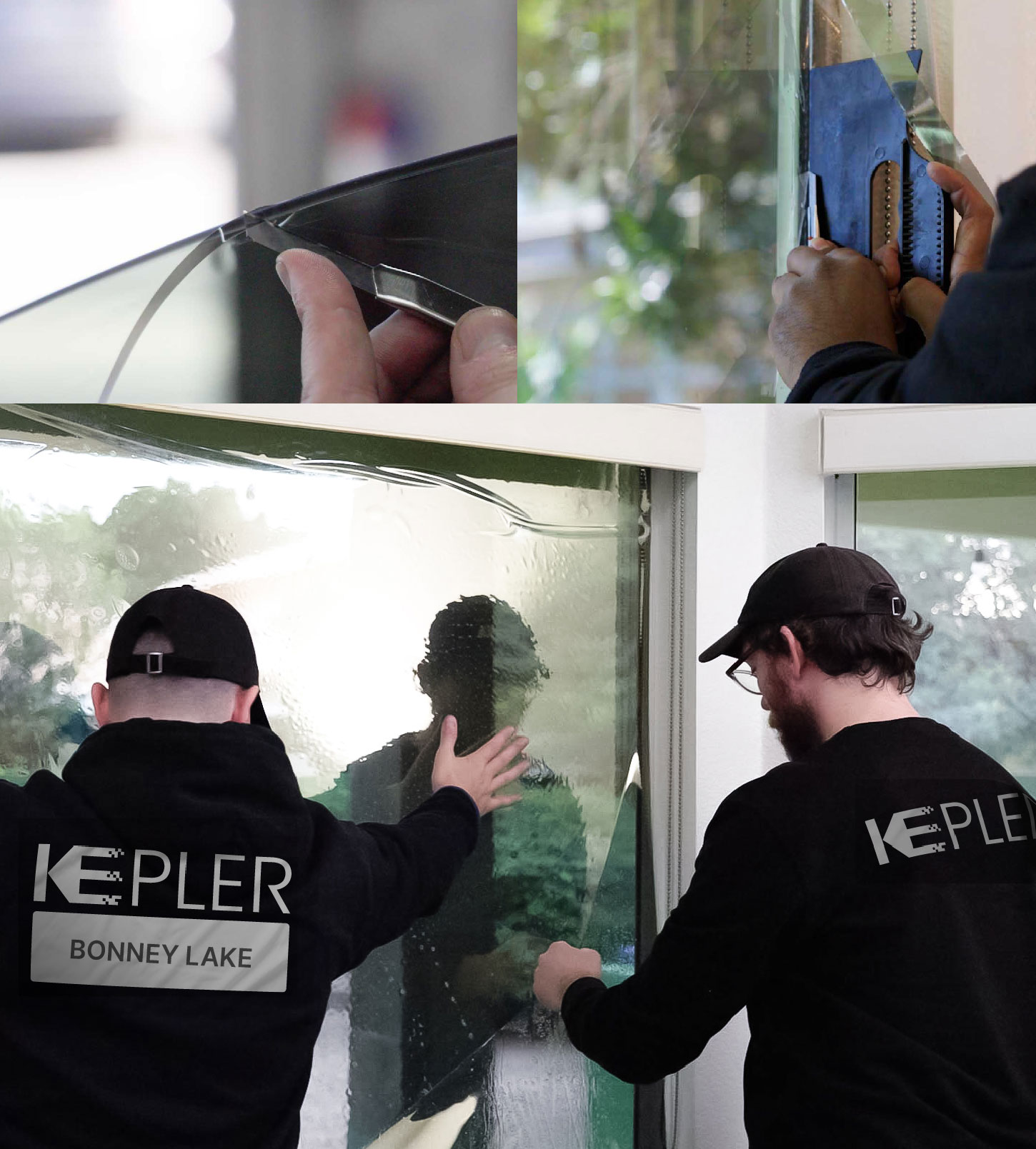 Expert Technician Fitting Ceramic Window Tint to Home in Bonney Lake