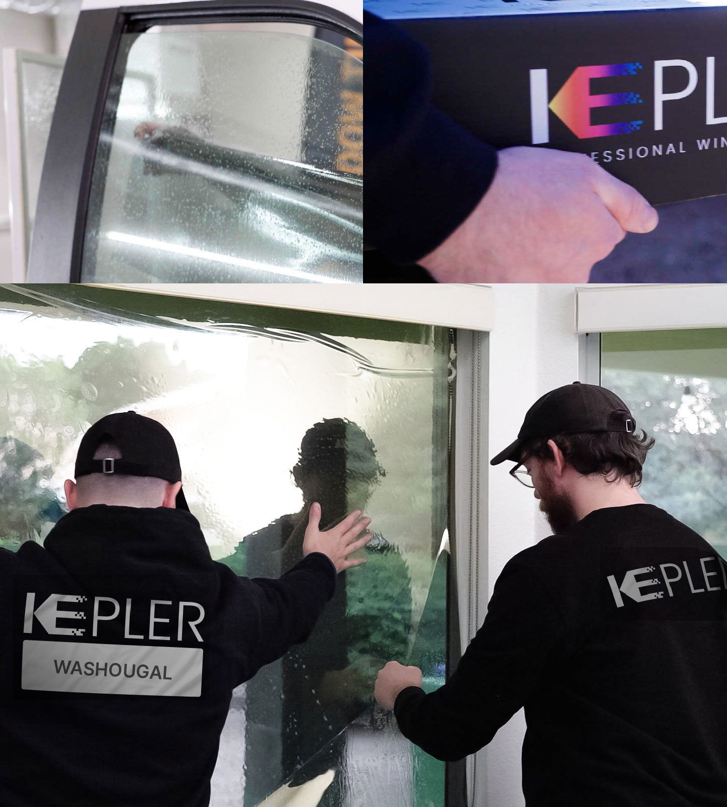Expert Technician Applying Ceramic Window Tint to Home in Washougal