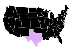 Map Showing Location of Kepler Window Tinters in Texas with Purple Area on the State