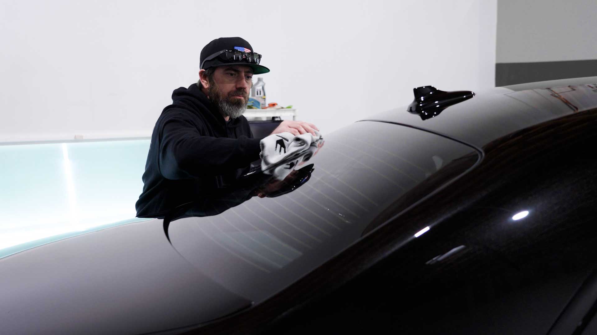 Professional Automotive Window Tinting being cleaned after tinting in Pearl City