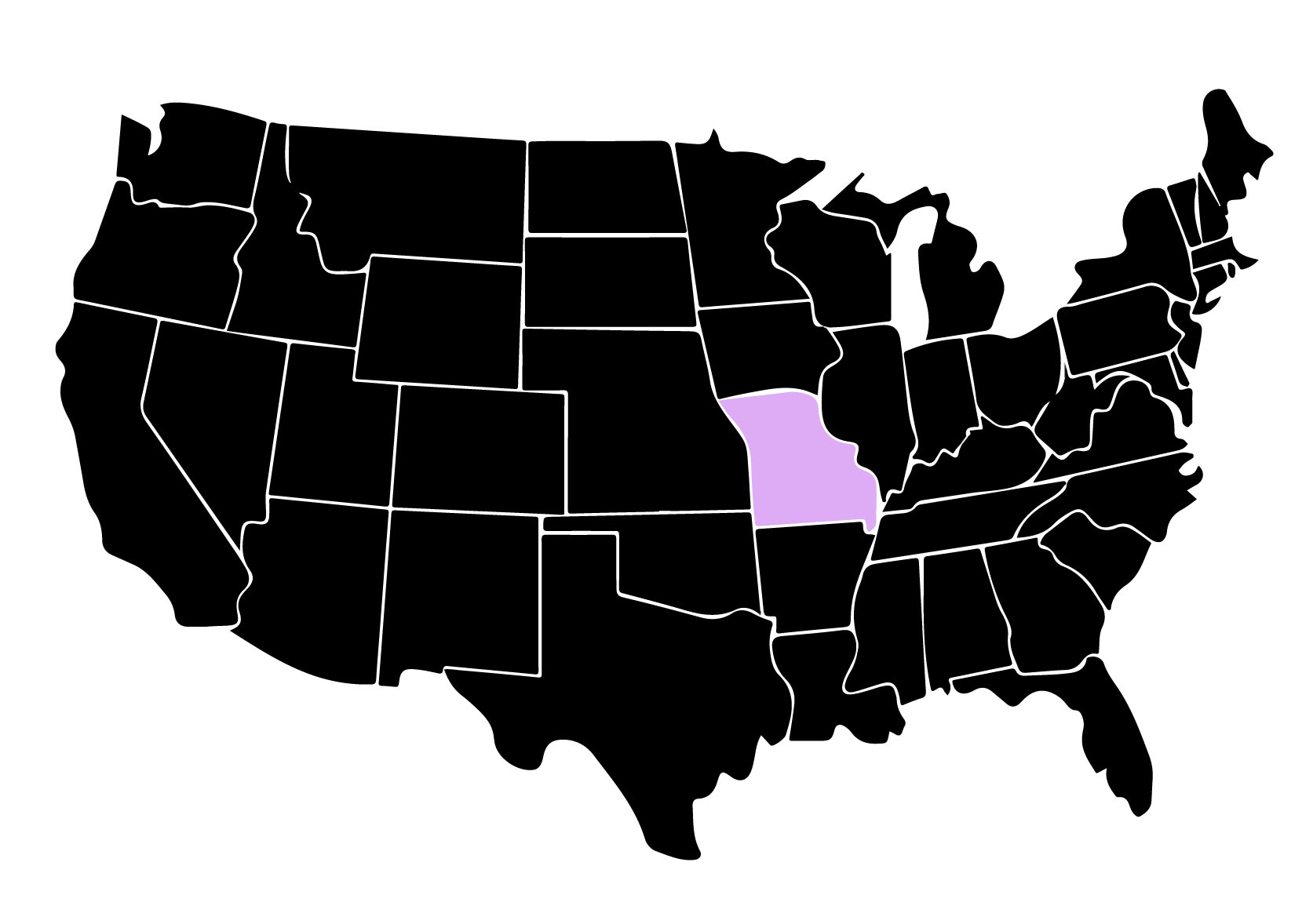 Map Showing Location of Kepler Window Tinters in Missouri with Purple Area on the State